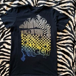 Volcom "Beach Op" Black T-Shirt Skulls/Stars/Beach - Y2K Surf/Skate - Size XL